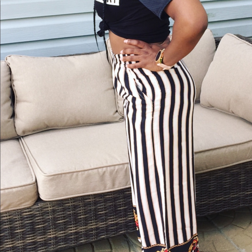 Rare Vintage 1980s HighWaist Striped Palazzo Pants - Picture 4 of 6
